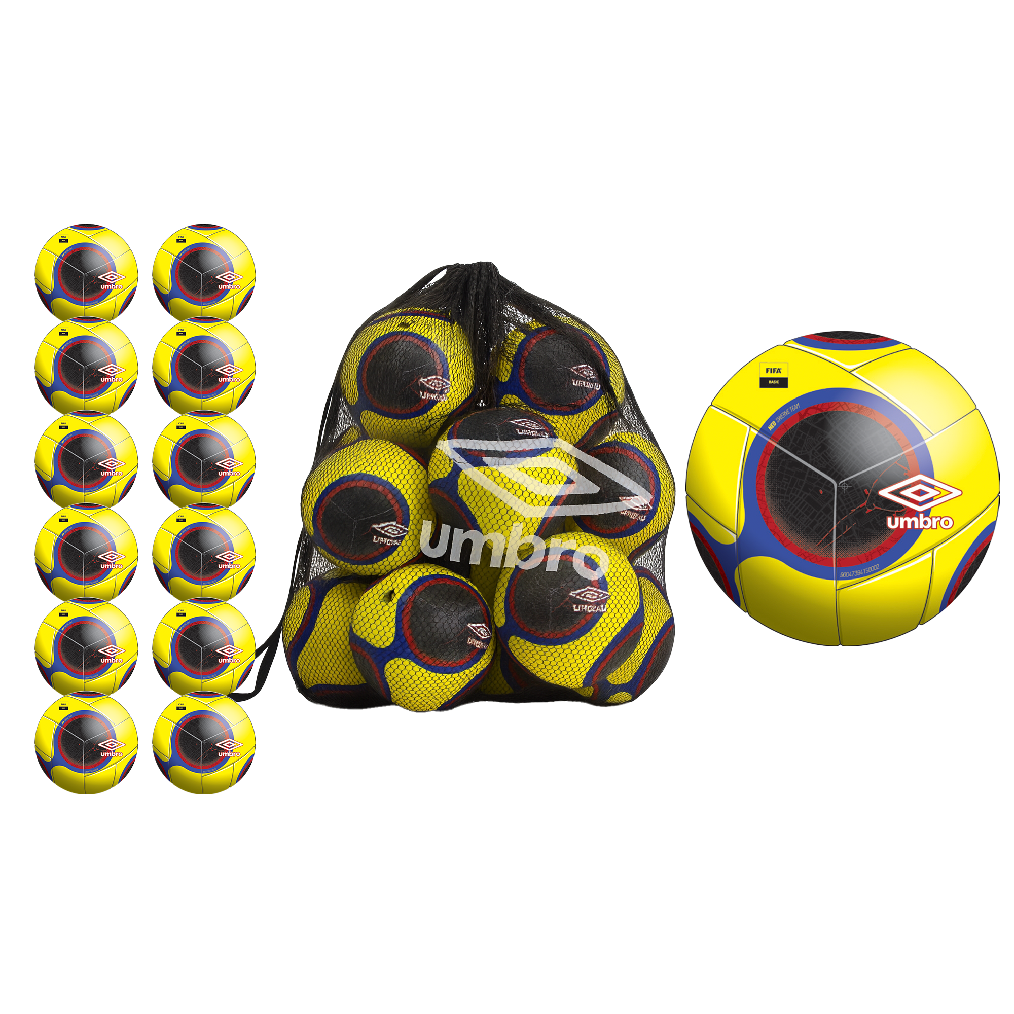 Umbro Ball Sack includes 12 Neo Swerve Team  #4 Yellow Soccer Balls